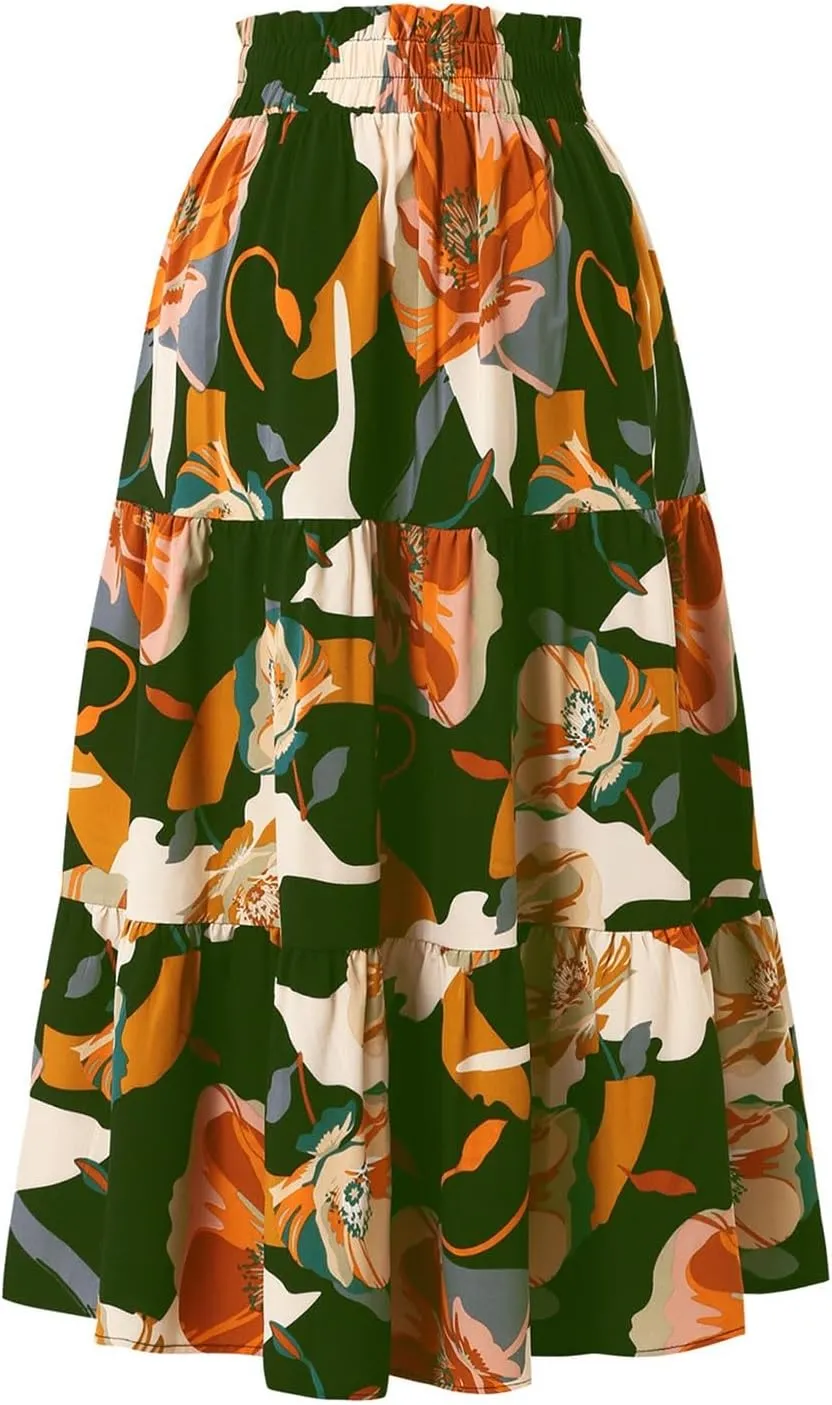 Women Long Skirt Maxi Spring Flowy Boho Comfy Tiered Western Long Maxi Skirts for Women