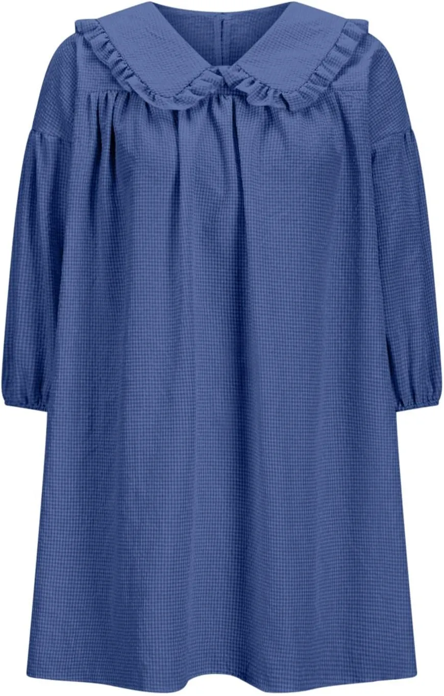 Women Oversized Smock Dresses Cute Doll Collar 3/4 Length Puff Sleeve Midi Dress Loose Comfy Beach Casual Sundress