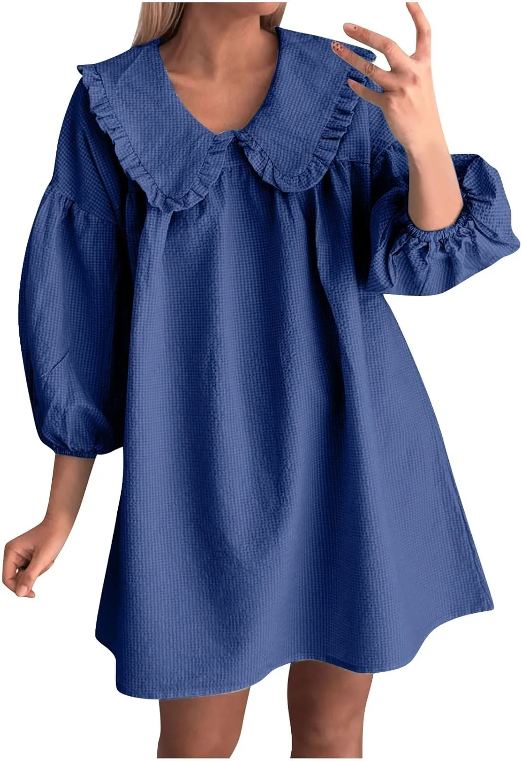 Women Oversized Smock Dresses Cute Doll Collar 3/4 Length Puff Sleeve Midi Dress Loose Comfy Beach Casual Sundress