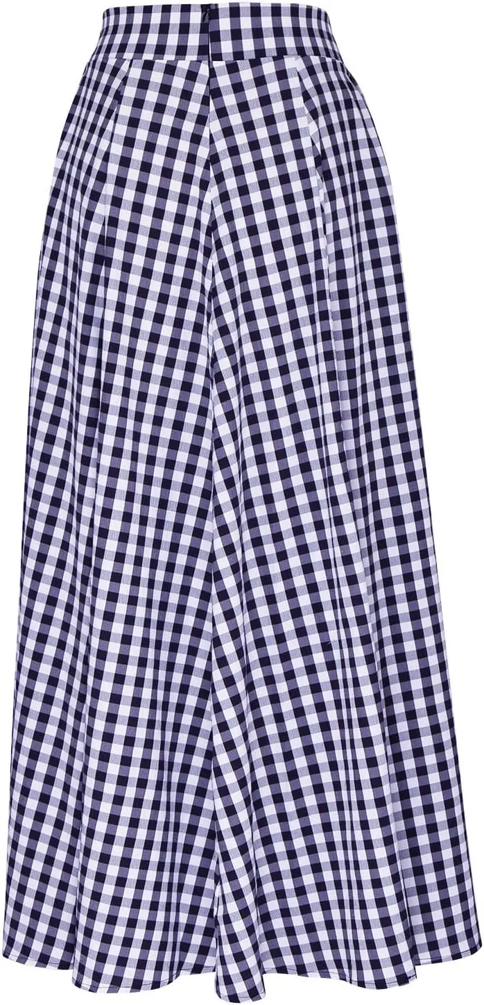 Women Plaid Maxi Skirts Plus Size Midi Skirts Flowy Beach Skirt Gingham Skirt Long Summer Skirts A Line Skirts Pocket