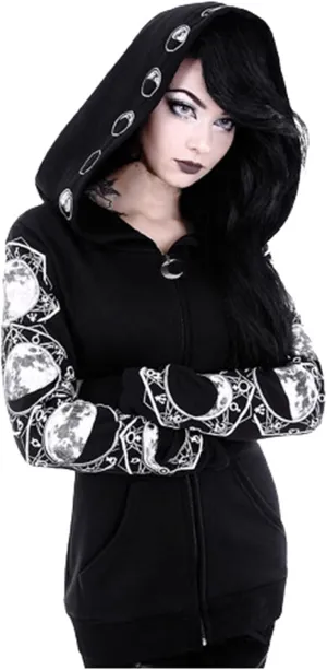 Women Punk Gothic Sweatshirt Witchcraft Moon Long Hoodie Oversized Long Sleeve Zip Up Hoodie