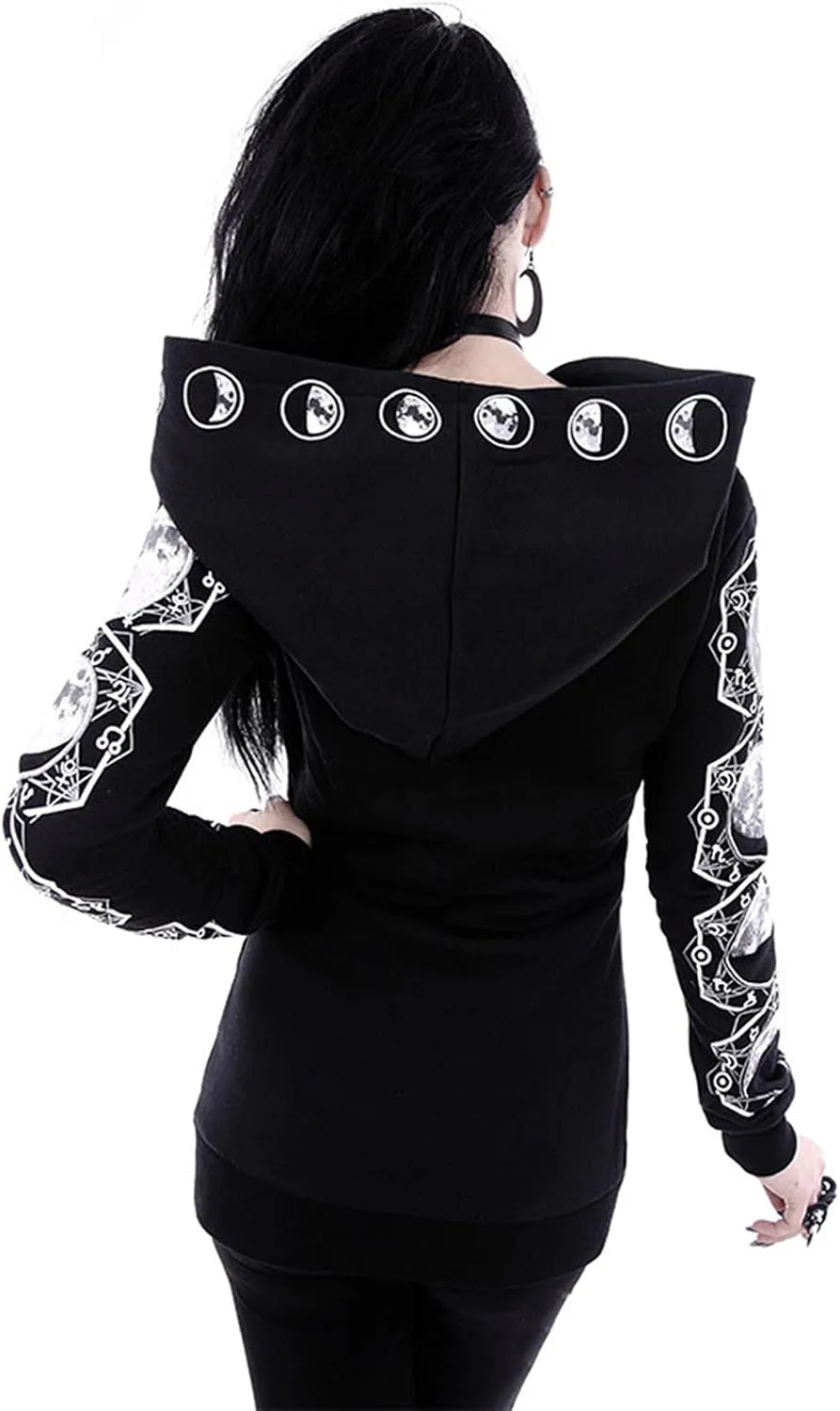 Women Punk Gothic Sweatshirt Witchcraft Moon Long Hoodie Oversized Long Sleeve Zip Up Hoodie