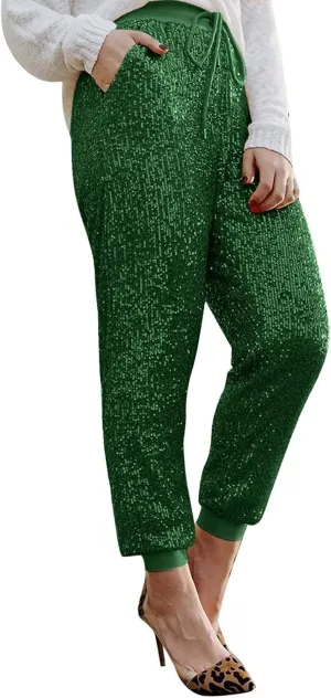 Women Sparkly Flared Leg Pants Cloth High Sequin Women Foot Sexy Pants Fashion Waisted Tape Trousers Night Out