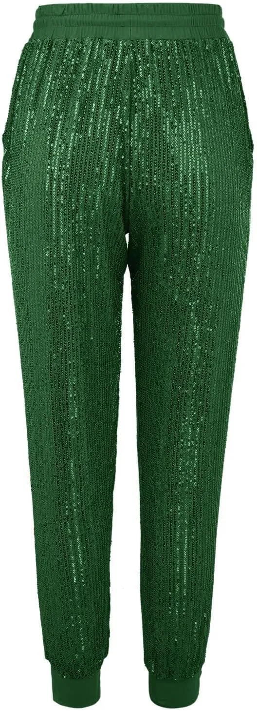 Women Sparkly Flared Leg Pants Cloth High Sequin Women Foot Sexy Pants Fashion Waisted Tape Trousers Night Out