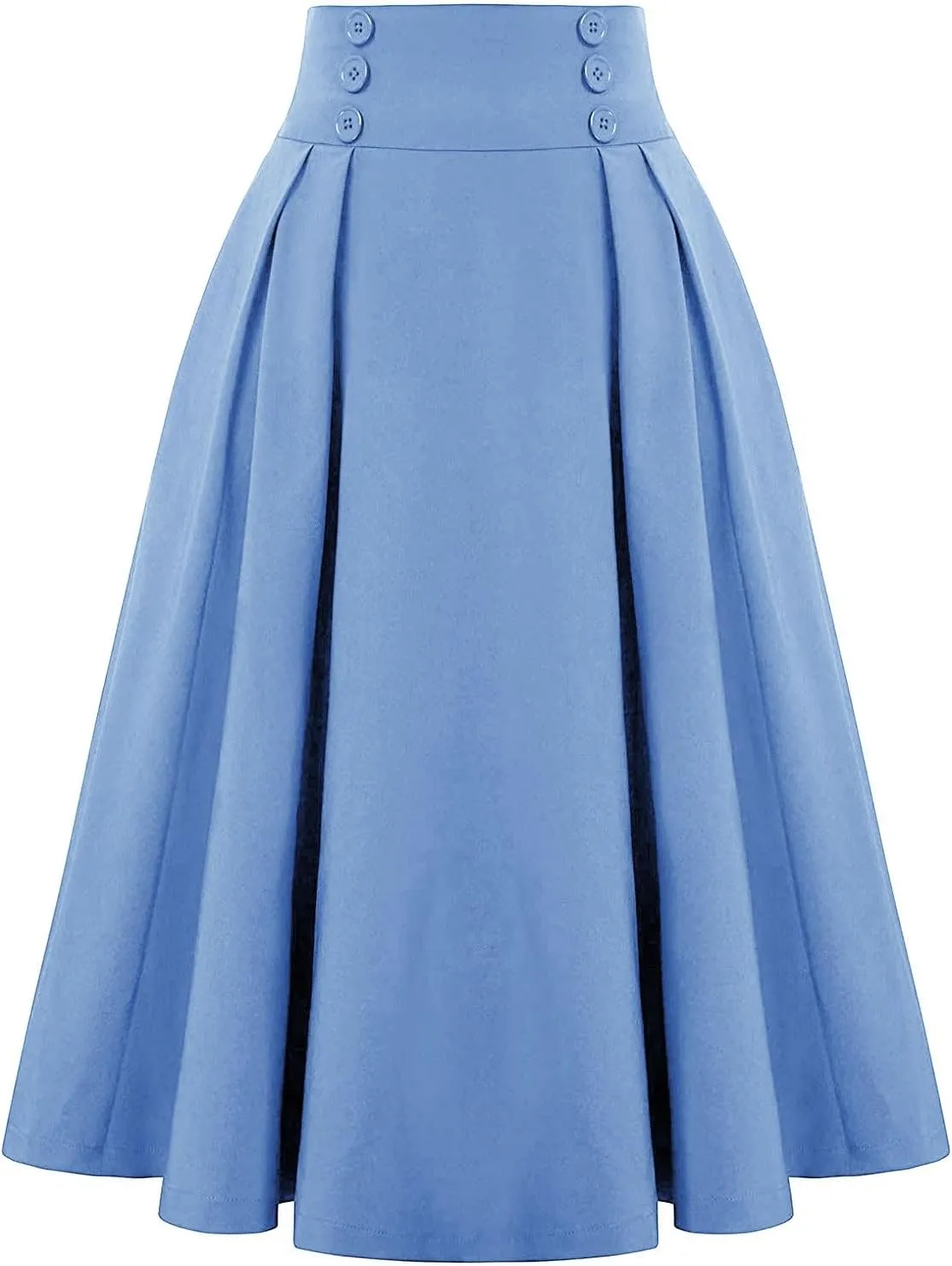 Women Vintage Elastic High Waist Pleated Skirt Gothic Button Midi A-Line Swing Skirts Work Casual Dress 2025 Trendy