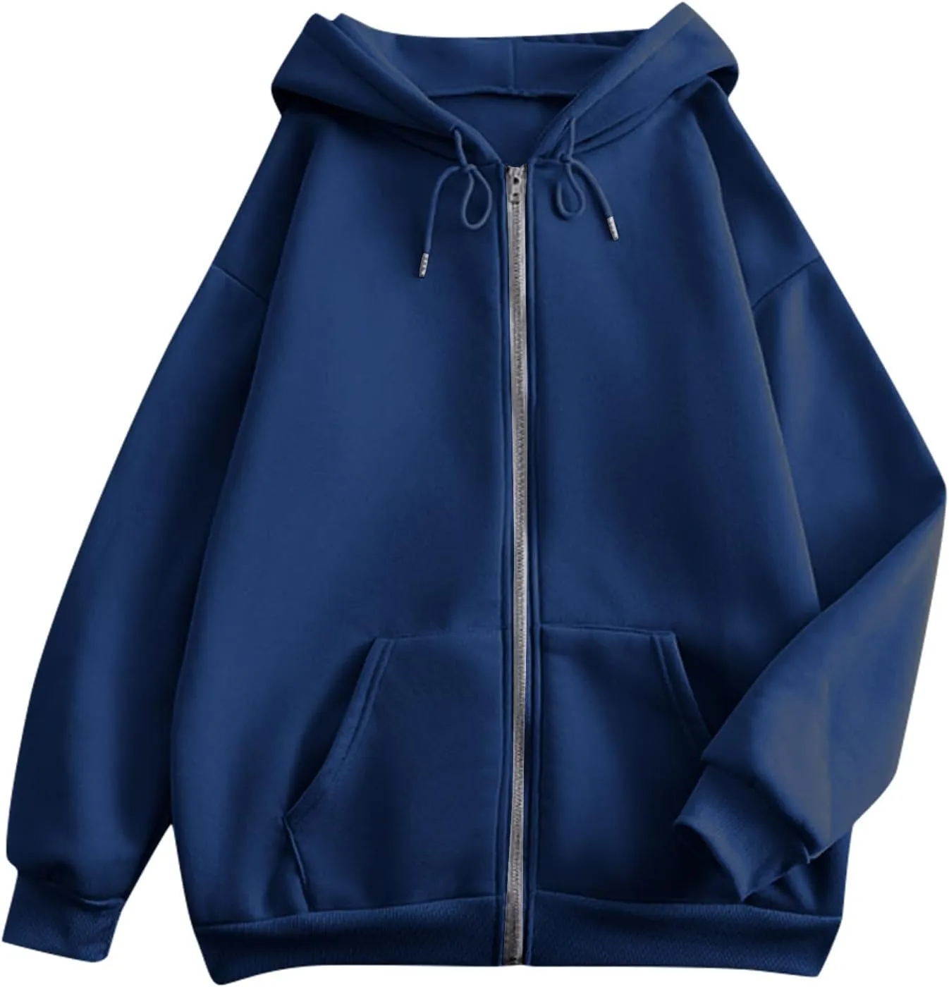 Women Zip Up Hoodie Casual Loose Oversized Sweatshirt Long Sleeve Comfy Fleece Jacket with Pockets Workout Clothes