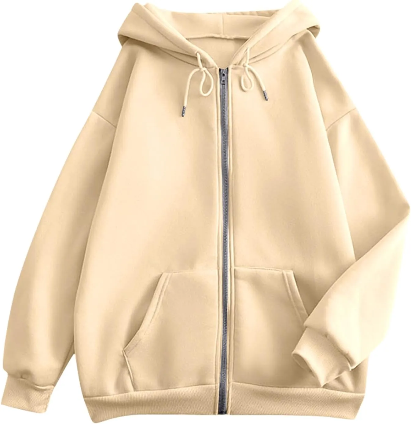 Women Zip Up Hoodie Casual Loose Oversized Sweatshirt Long Sleeve Comfy Fleece Jacket with Pockets Workout Clothes