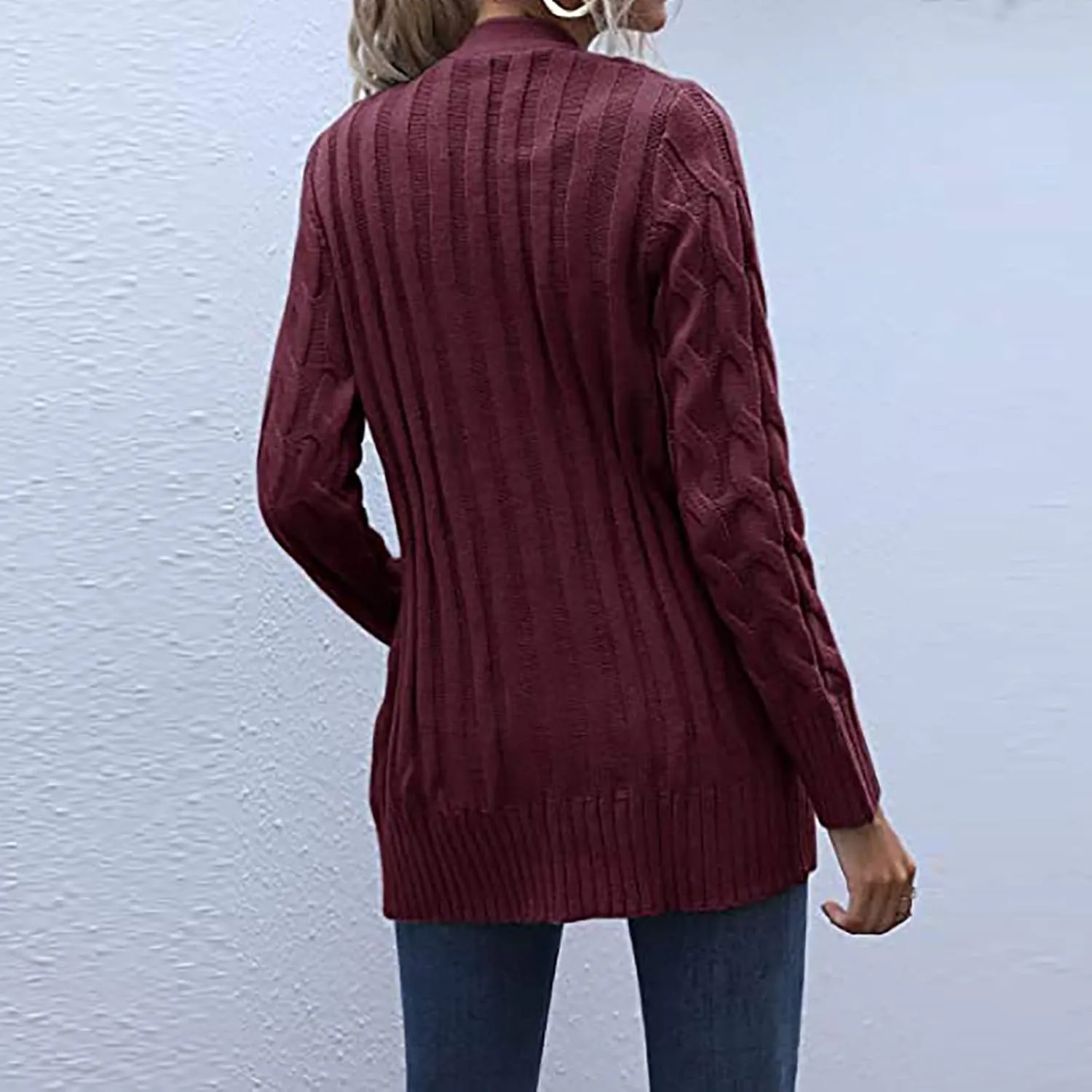 Women's 2025 Fall Casual Cardigan Sweater Ladies Cable Knit Open Front Coat Tops Long Sleeve Button Sweaters & Pocket
