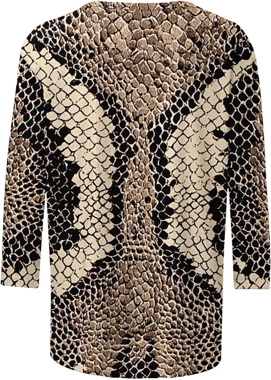 Womens 3/4 Sleeve Top, Fashion Snake Skin Print Casual Loose Fit Crew Neck Shirt, Trendy Printed T-Shirt Blouses