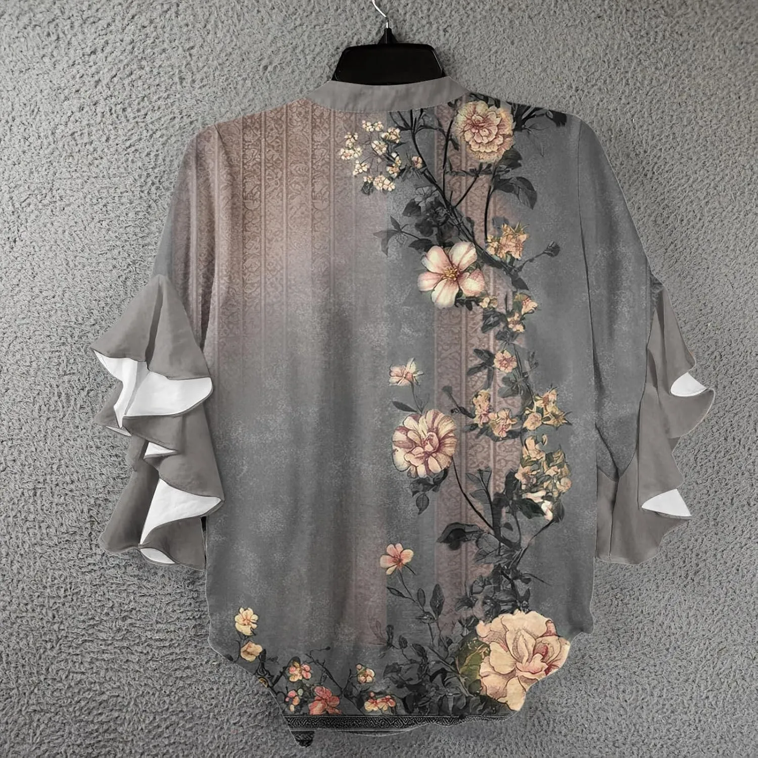 Womens 3/4 Sleeve Tops Casual Ruffle Floral Henley Notched V Neck T Shirts Loose Fit Graphic Button Dressy Blouses