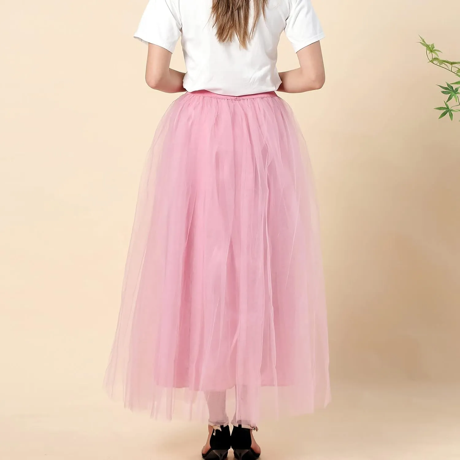 Women's A-Line High Waisted Midi Skirt Womens Long Tulle Skirt Pleated A Line Skirt High Waist Elastic Mesh Flowy