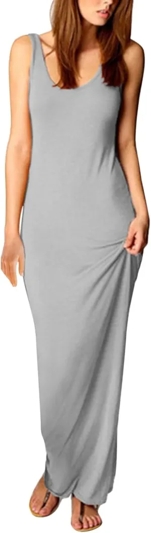 Womens Bodycon Dresses Plus Size Sleeveless Maxi Dress Elastic Solid Color Long Tank Sundress Summer Casual Outfits