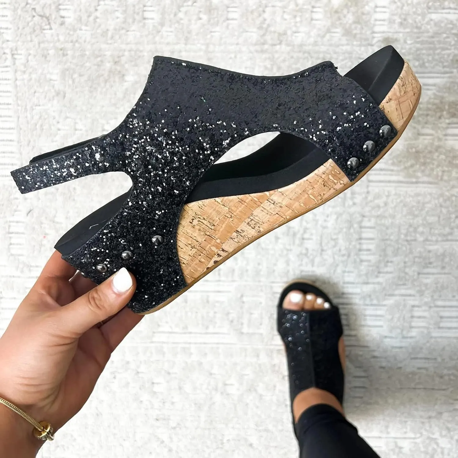 Womens Carley Wedges, Foam Cushioned Insoles,Hook Loop Closure Wedge Sandals Platform Open Toe Buckle Ankle Strap Espadrilles Lightweight for All Day Wear