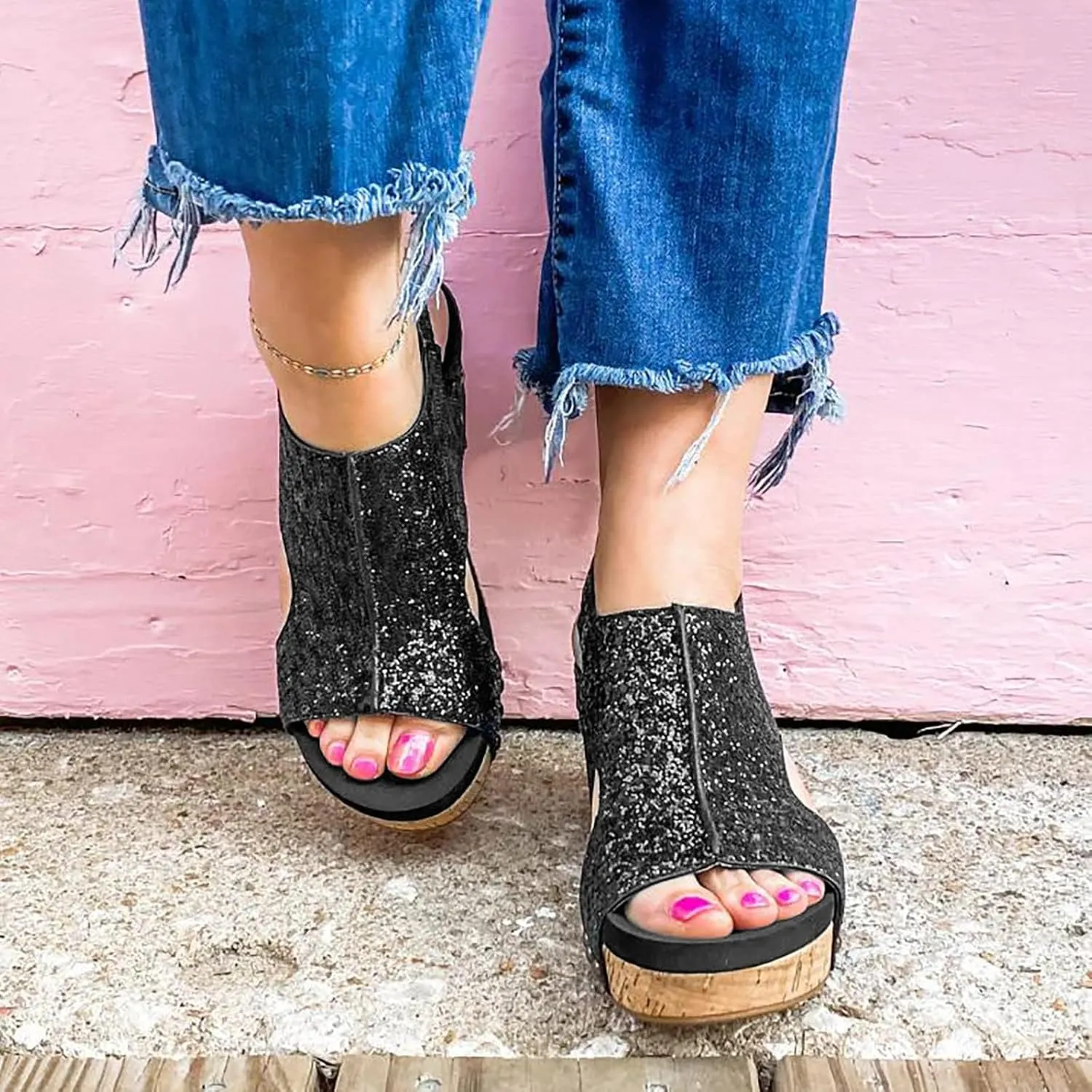 Womens Carley Wedges, Foam Cushioned Insoles,Hook Loop Closure Wedge Sandals Platform Open Toe Buckle Ankle Strap Espadrilles Lightweight for All Day Wear