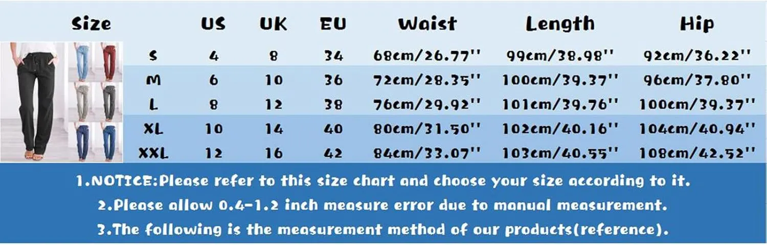 Womens Casual Cotton Linen Pants Lightweight Summer Relax Fit Elastic Waist Solid Lounge Long Trousers Beach Clothes