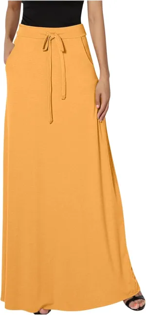 Women's Casual Maxi Skirts A Line Summer Skirts Drawstring Waist Boho Beach Skirt Boho Flowy Long Skirts Resort Wear