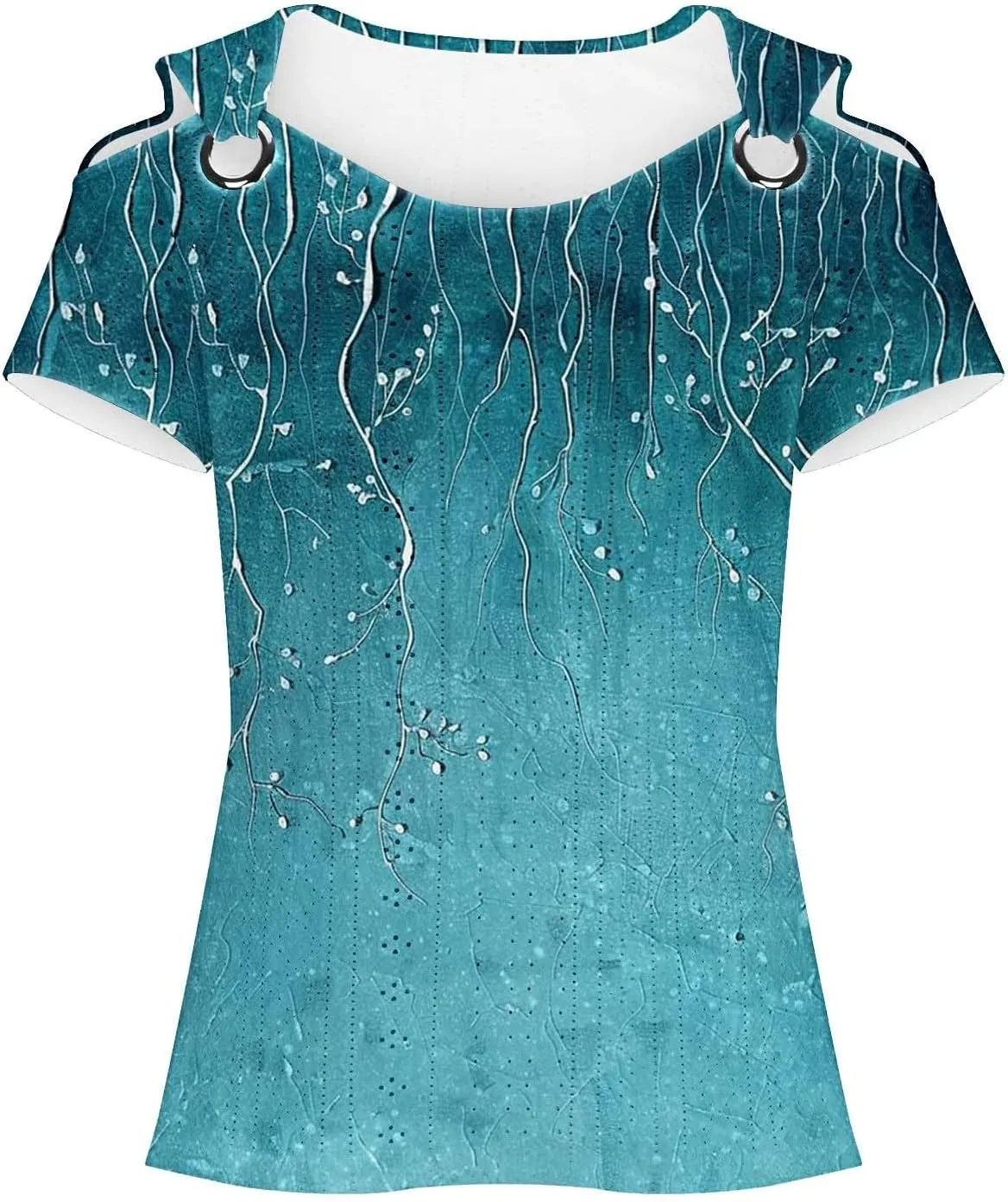 Womens Cold Shoulder Eyelet Tops V Neck Short Sleeve Floral Shirts Boho Summer Tshirt Casual Dressy Trendy Blouses