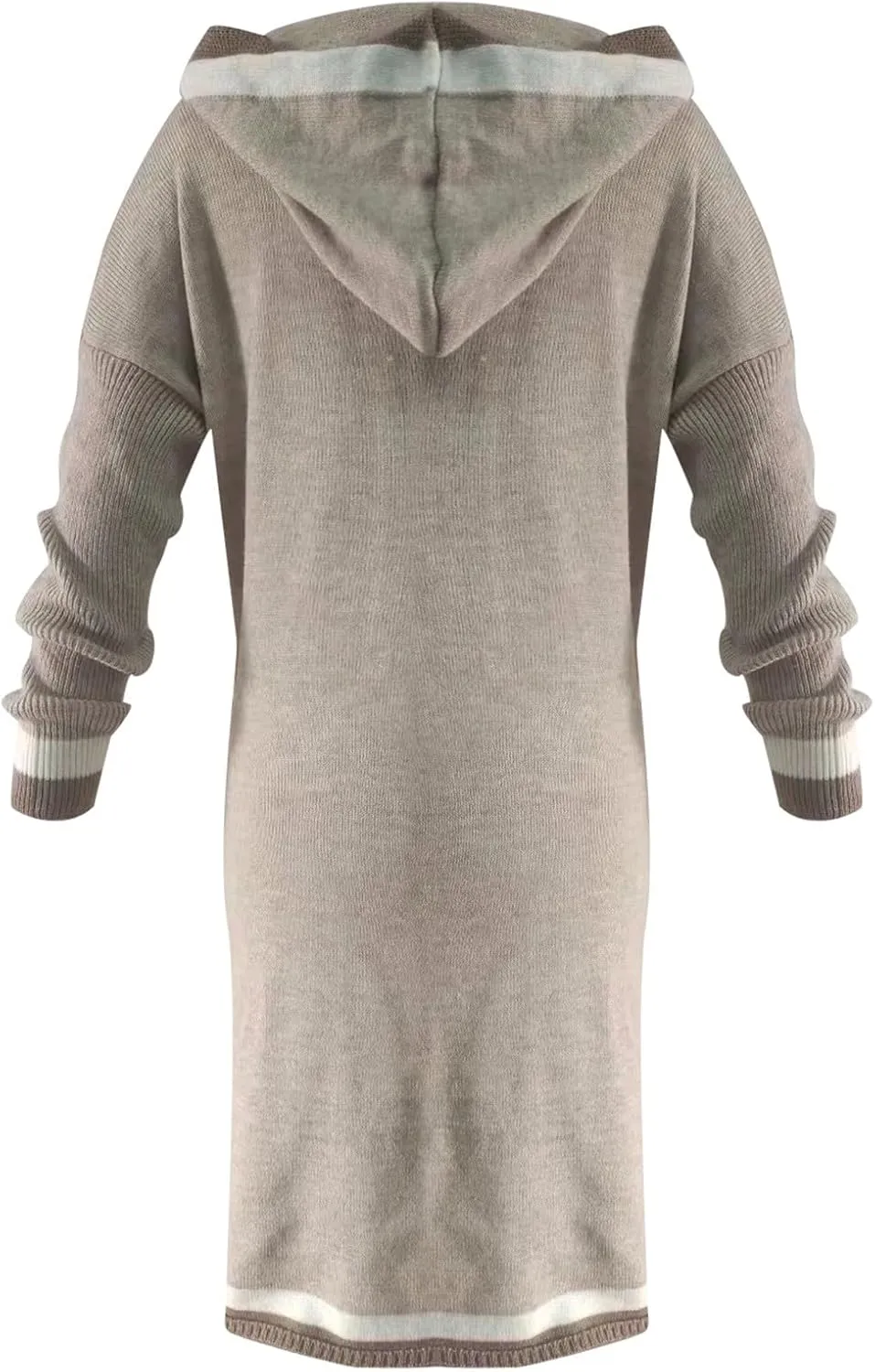 Women's Color Block Vertical Striped Open Front Hooded Oversized Long Cardigan Sweaters with Pockets