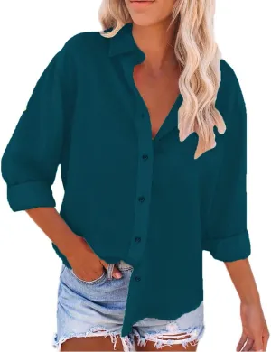 Women's Cotton Linen Cap Sleeve T-Shirt Womens Button Down Shirts 2024 Fall Casual Loose Half Button V Neck Tunic