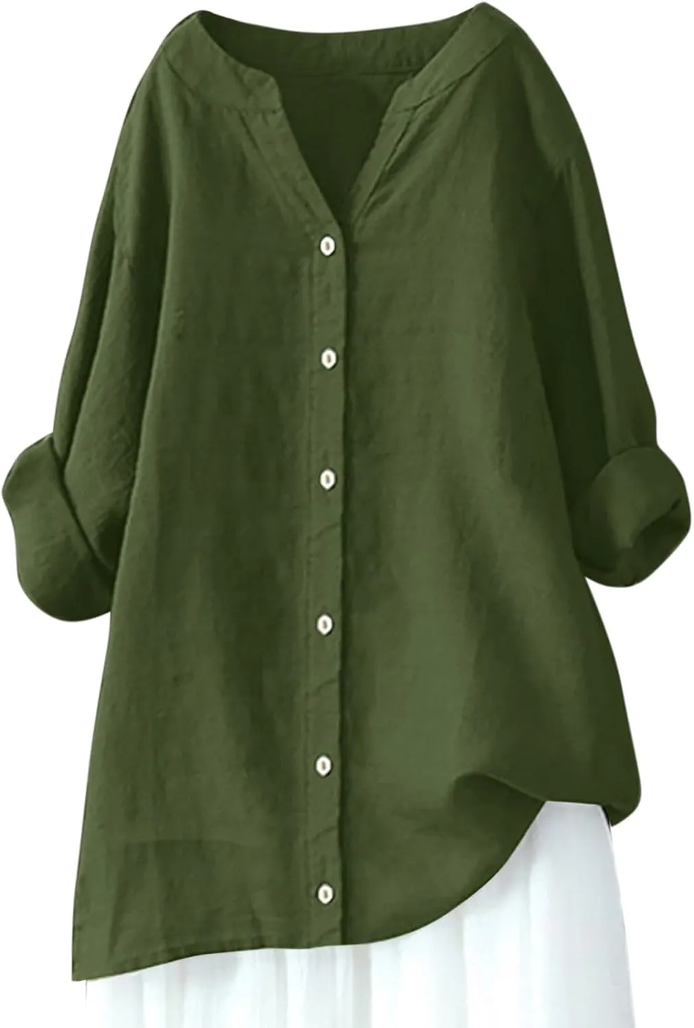 Womens Cotton Linen Tunic Tops Boho Peasant Summer Tops Long Sleeve Button Down Shirts Blouse Dressy Casual Clothing
