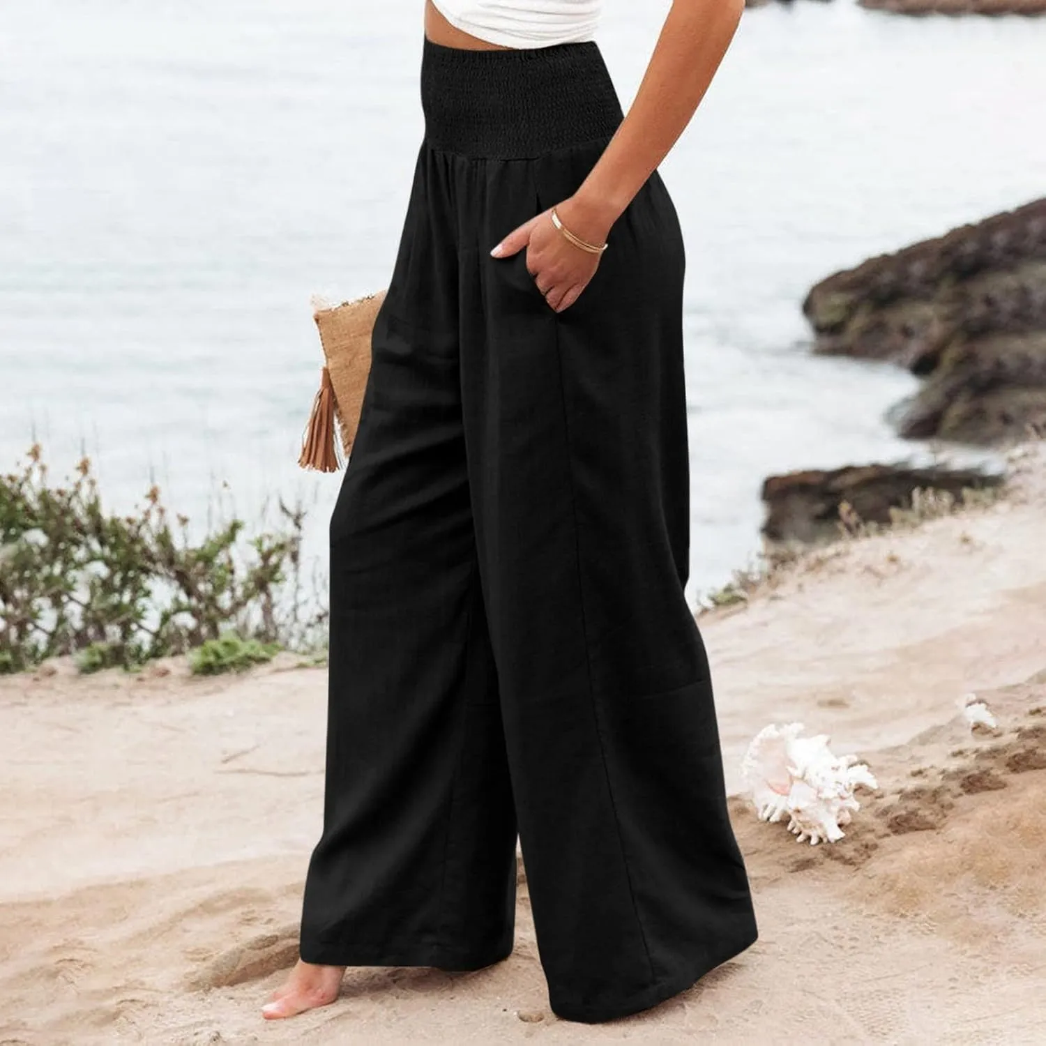 Women's Dress Pants Solid Wide Leg Casual Sport Trousers Straight Leg High Waist Pants Casual Trousers Sweatpants