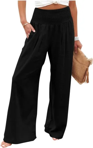 Women's Dress Pants Solid Wide Leg Casual Sport Trousers Straight Leg High Waist Pants Casual Trousers Sweatpants
