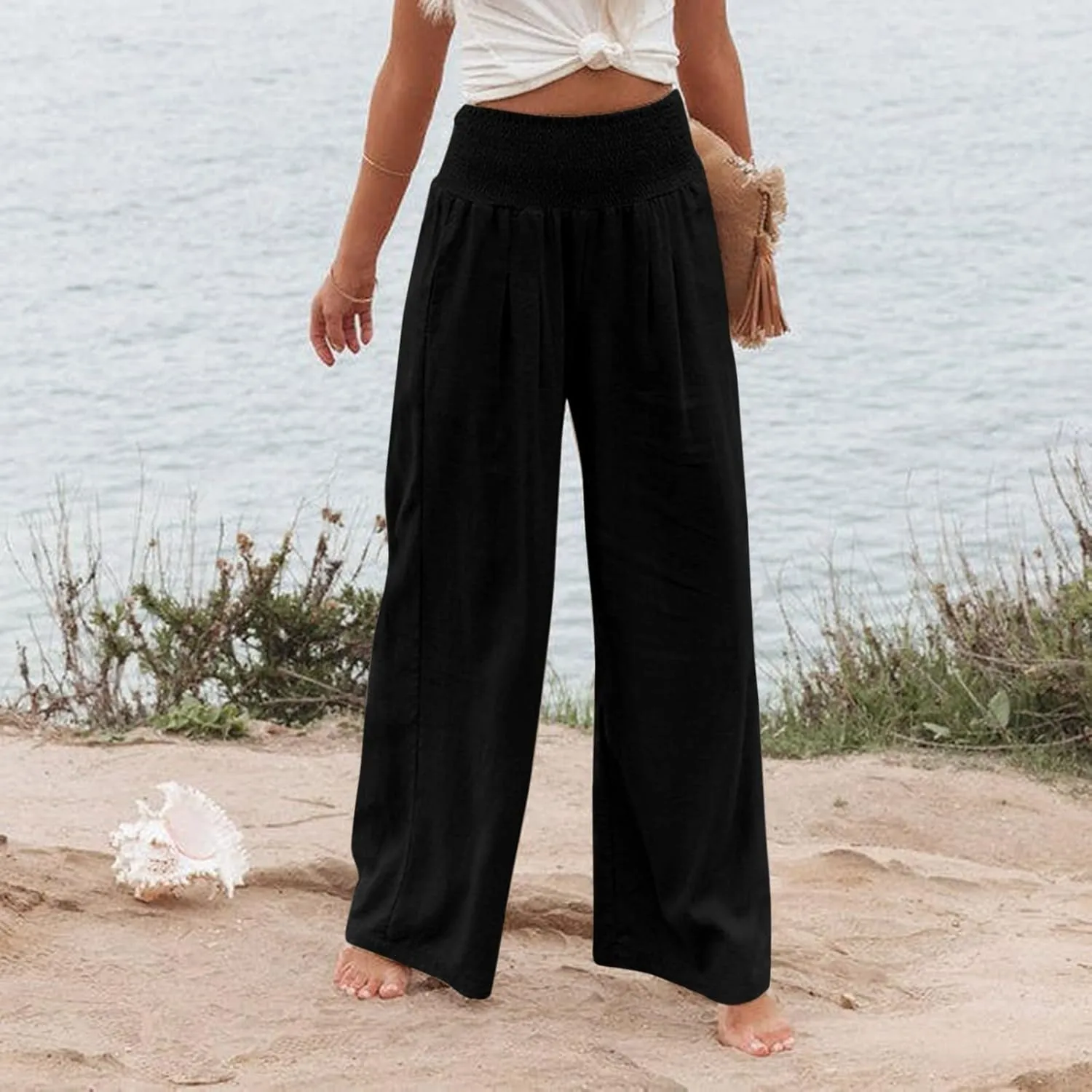 Women's Dress Pants Solid Wide Leg Casual Sport Trousers Straight Leg High Waist Pants Casual Trousers Sweatpants