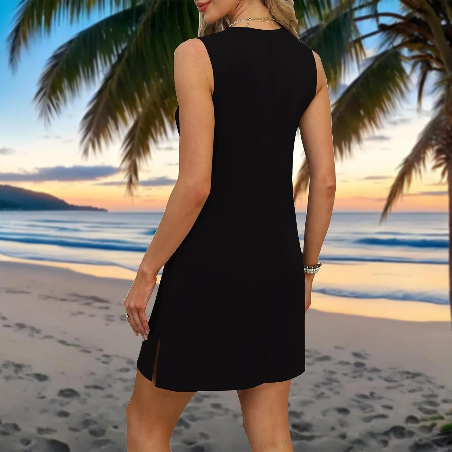Womens Dresses Summer V Neck Sleeveless Sundresses Tank Dress 2025 Vacation Casual Beach Dress with Hem Split