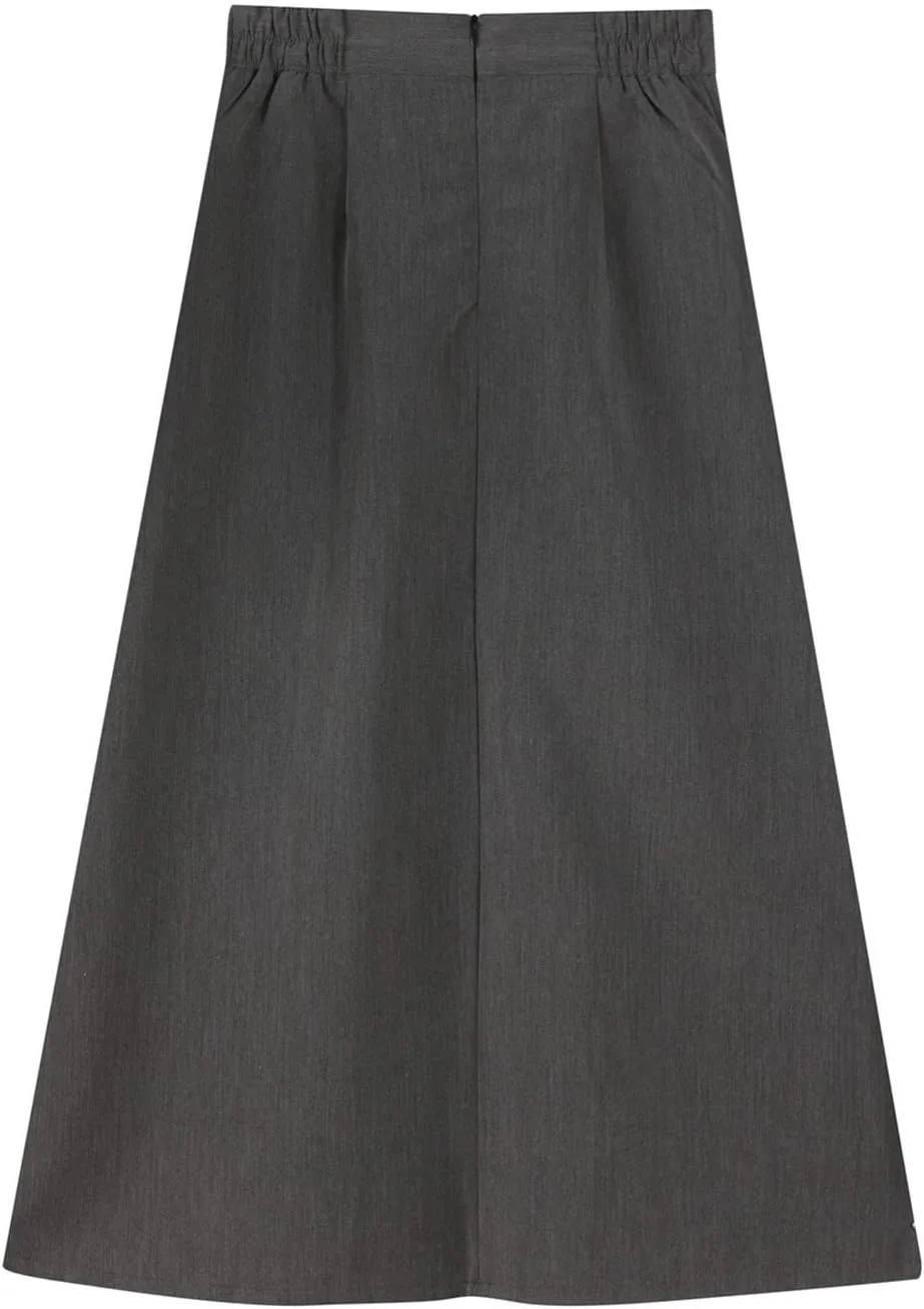 Womens Elastic High Waisted A Line Plain Midi Swing Pleated Skirts Shirring School Girl Uniform Long Skirt
