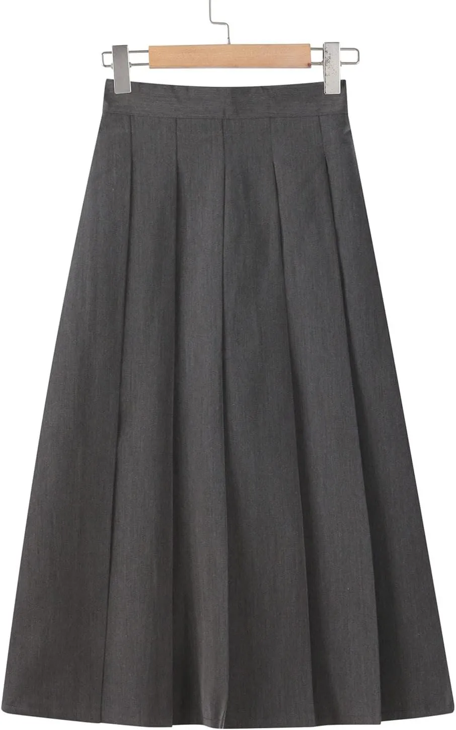 Womens Elastic High Waisted A Line Plain Midi Swing Pleated Skirts Shirring School Girl Uniform Long Skirt