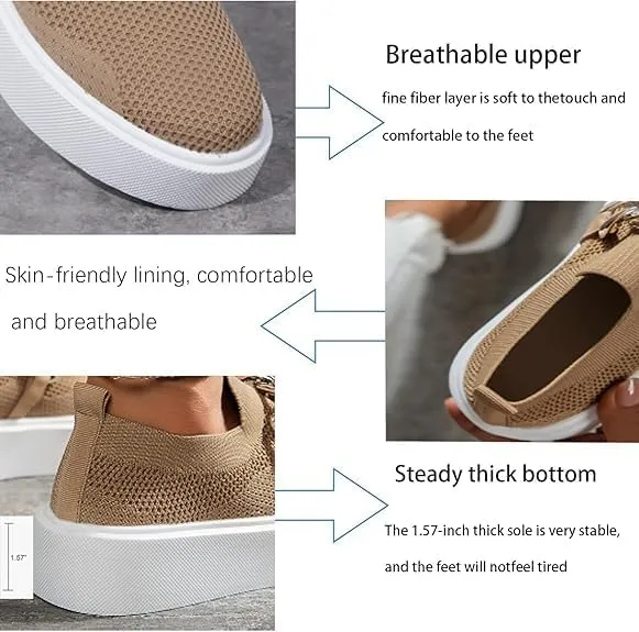 Women's Fashion Mesh Platform Loafers Slip On Metal Trim Chain Low Top, Lightweight Wedge Loafers for Nurses, Standing All Day, Orthopedic Casual Work Shoes