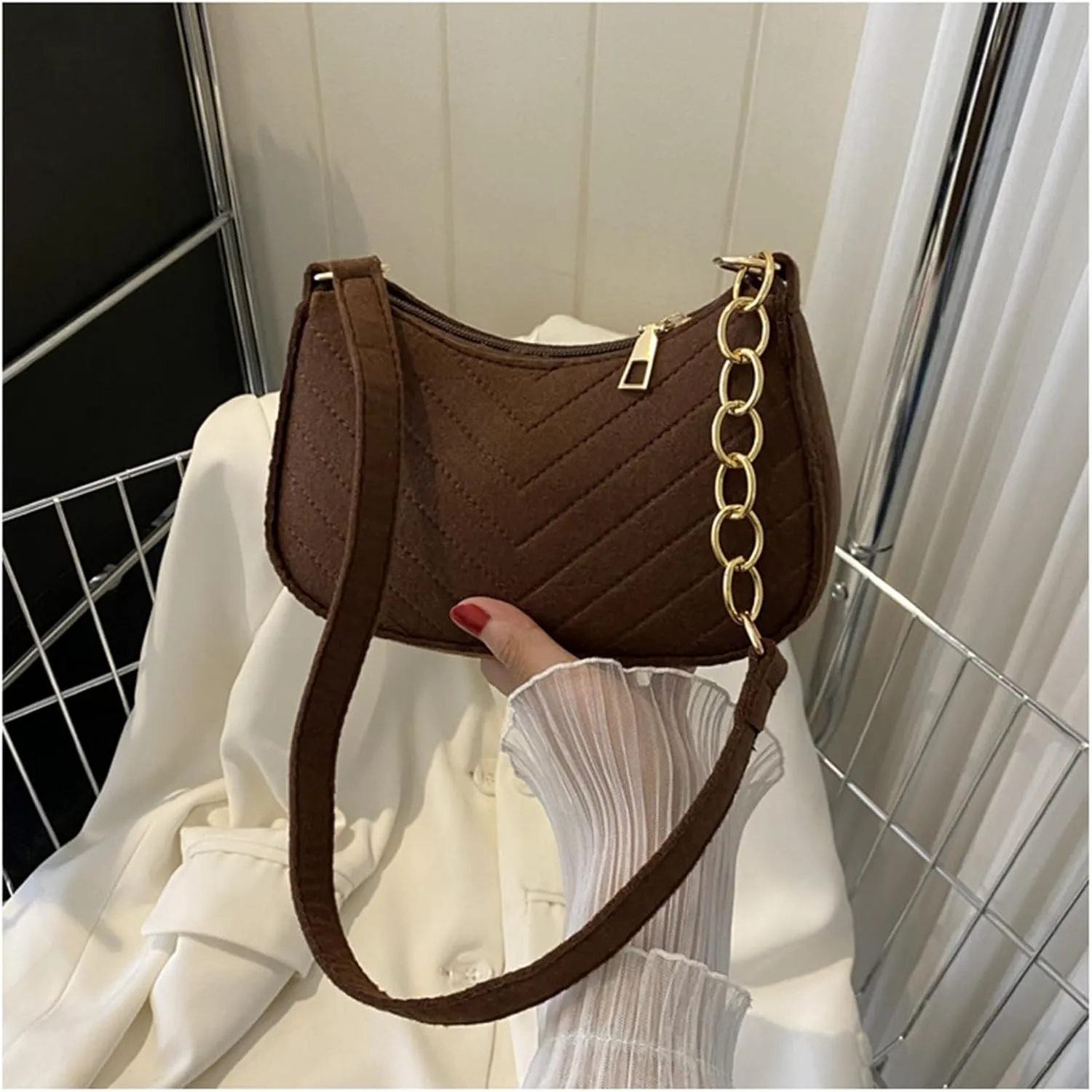 Women's Felt Fabric Top Handle Shoulder Bags Hobo Bags Clutch Purses Shoulder Bag Handbag and Purse (Black)