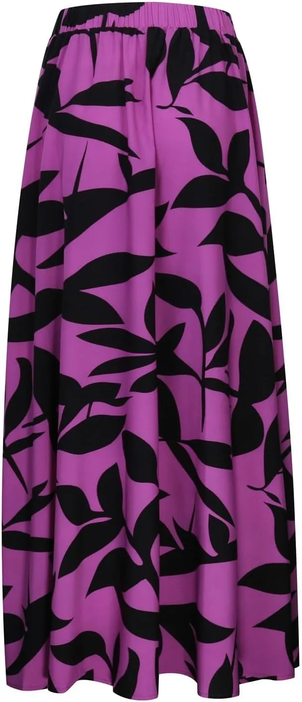 Women's Floral Maxi Skirt Summer Comfy Tiered Elastic High Waisted A-Line Flowy Swing Long Skirts for Women