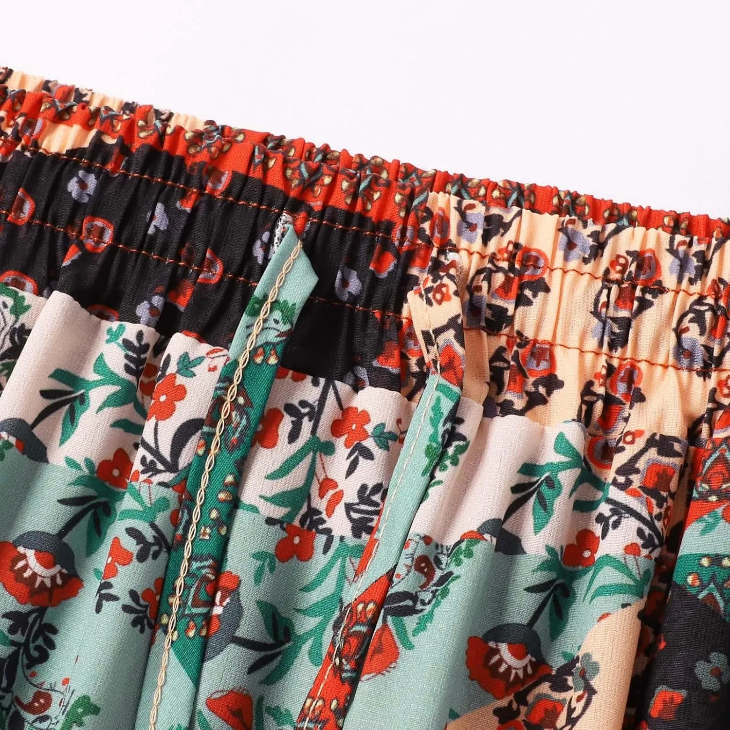 Womens Floral Print Boho Maxi Skirt Elastic High Waist Pleated Ruffle Flowy Long Skirts Summer A Line Casual Skorts