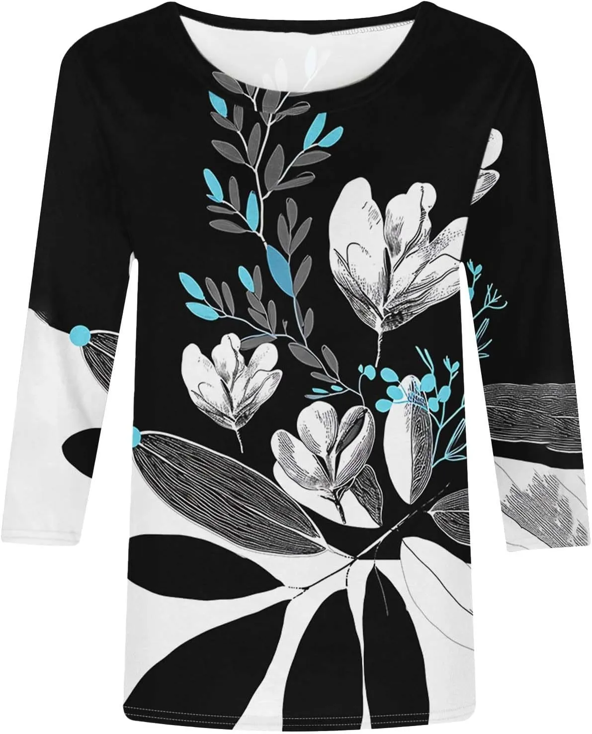 Women's Floral Tops Casual Loose 3/4 Sleeve Tshirts 2024 Summer Round Neck Dressy Blouse for Business Work Streetwear