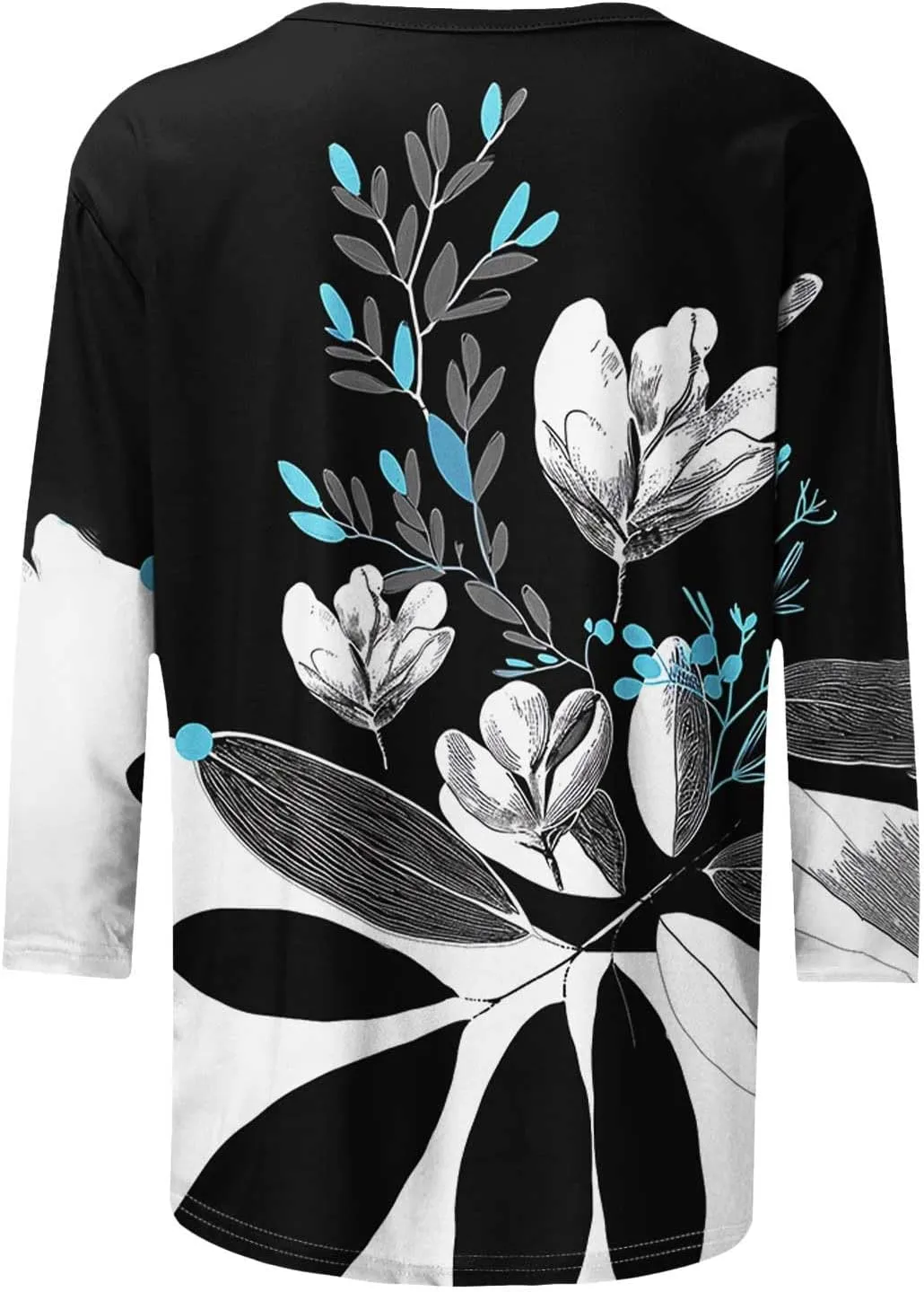 Women's Floral Tops Casual Loose 3/4 Sleeve Tshirts 2024 Summer Round Neck Dressy Blouse for Business Work Streetwear