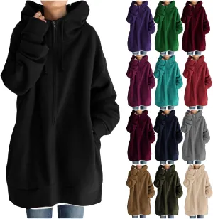 Womens Full Zip Hoodie Oversized Long Sleeve Fleece Sweatshirt Jacket Casual Loose Long Hoodies Winter Outfits