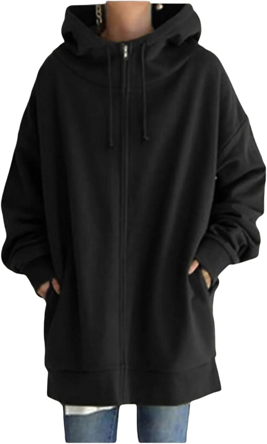 Womens Full Zip Hoodie Oversized Long Sleeve Fleece Sweatshirt Jacket Casual Loose Long Hoodies Winter Outfits