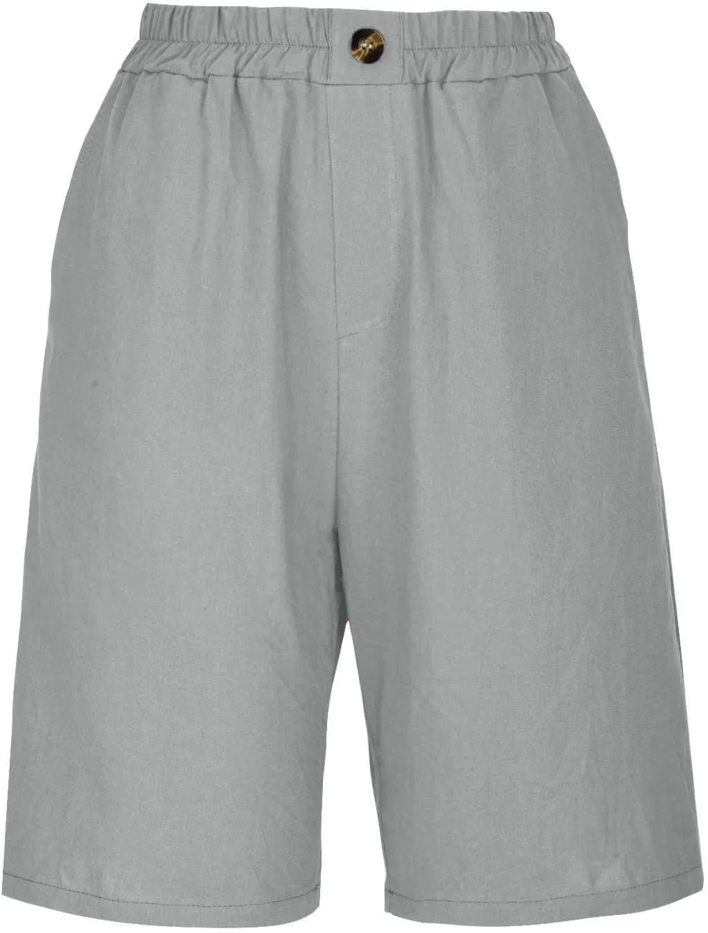 Women's Half Shorts Pants Summer Elastic Waist Buttons Casual Linen Pockets Trousers Solid Color Loose Shorts