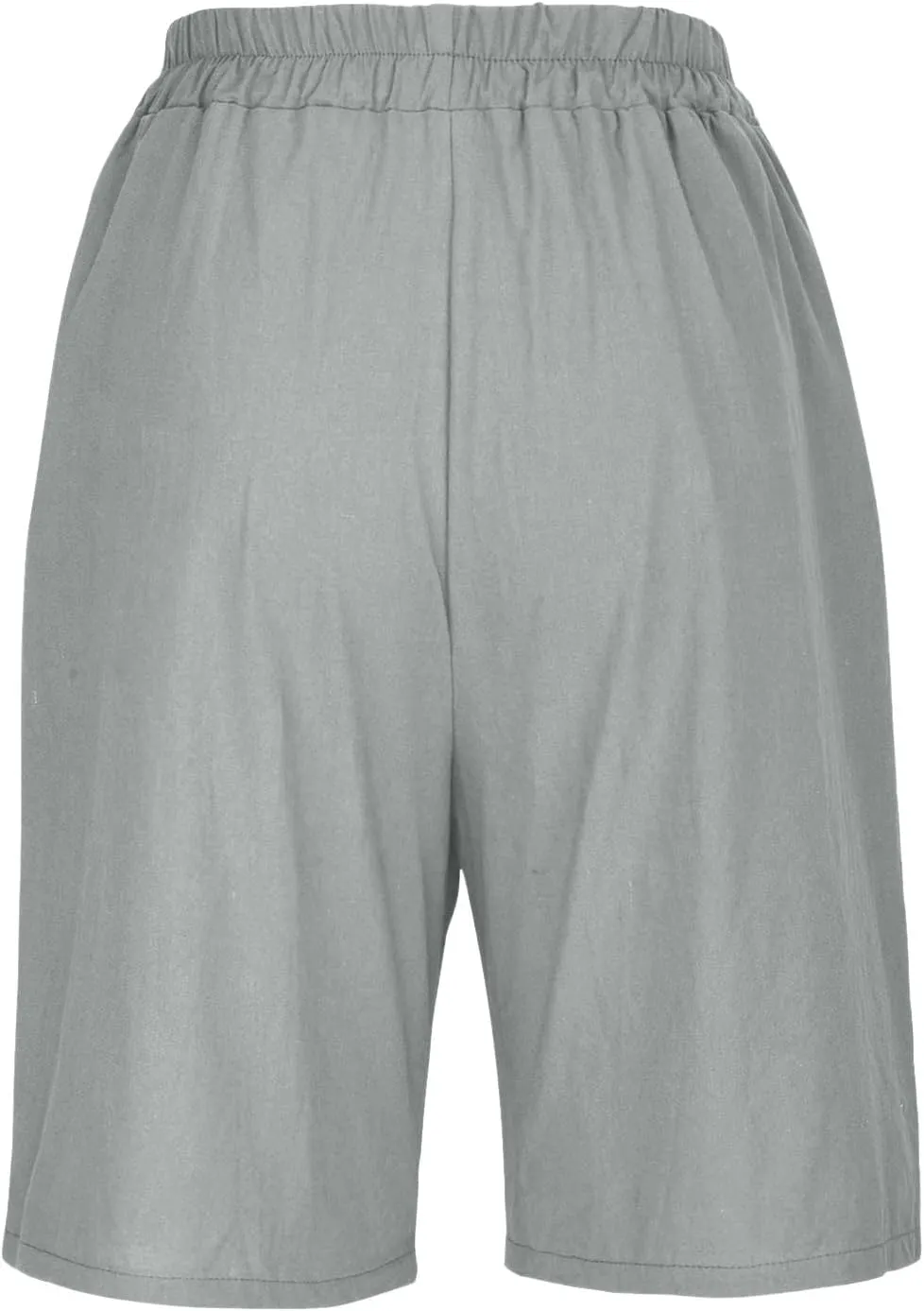 Women's Half Shorts Pants Summer Elastic Waist Buttons Casual Linen Pockets Trousers Solid Color Loose Shorts