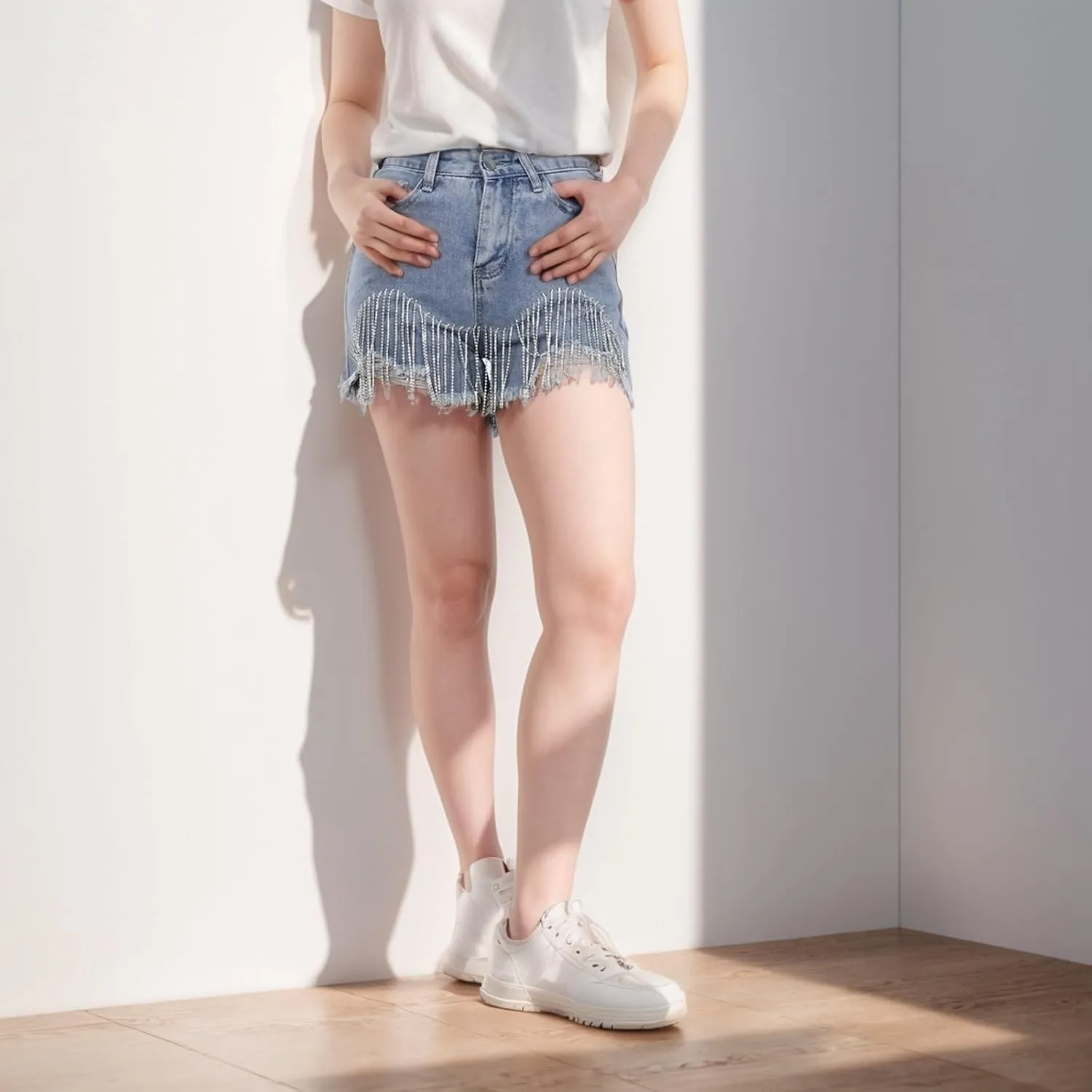 Women's High Waisted Denim Shorts Casual Ripped Summer Hot Short Jeans Raw Hem Stretchy Denim Jeans Shorts