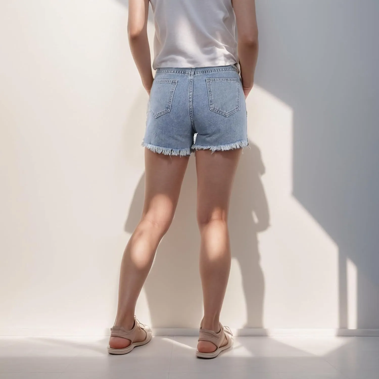 Women's High Waisted Denim Shorts Casual Ripped Summer Hot Short Jeans Raw Hem Stretchy Denim Jeans Shorts