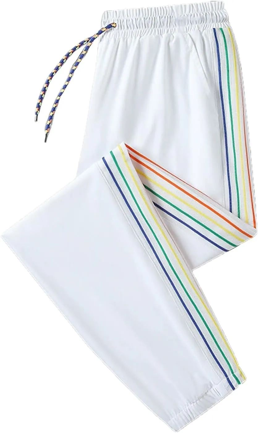 Women's Ice Silk Pants Stretch Lightweight Quick Dry Drawstring Elasticated High Waist Casual Pants Summer Trousers