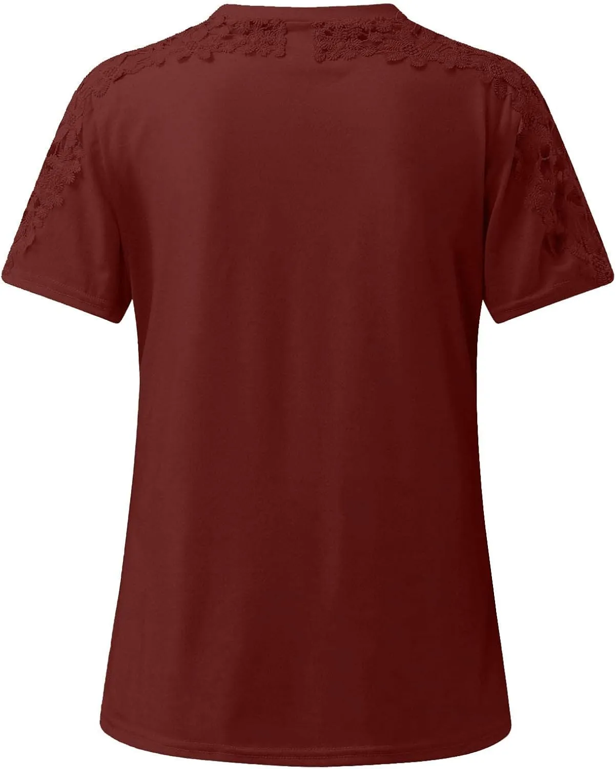 Womens Lace Stitching Short Sleeve Crewneck T-shirts Simple Solid Color Tops Fashion Casual Shirt