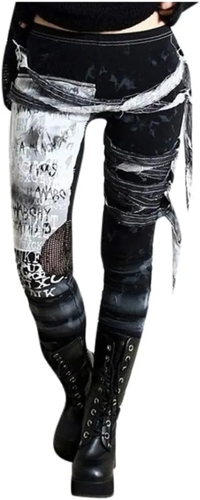 Womens Leggings Tummy Control High Waisted Leggings Fashion Punk Butt Lifting Bodycon Athletic Workout Yoga Pants
