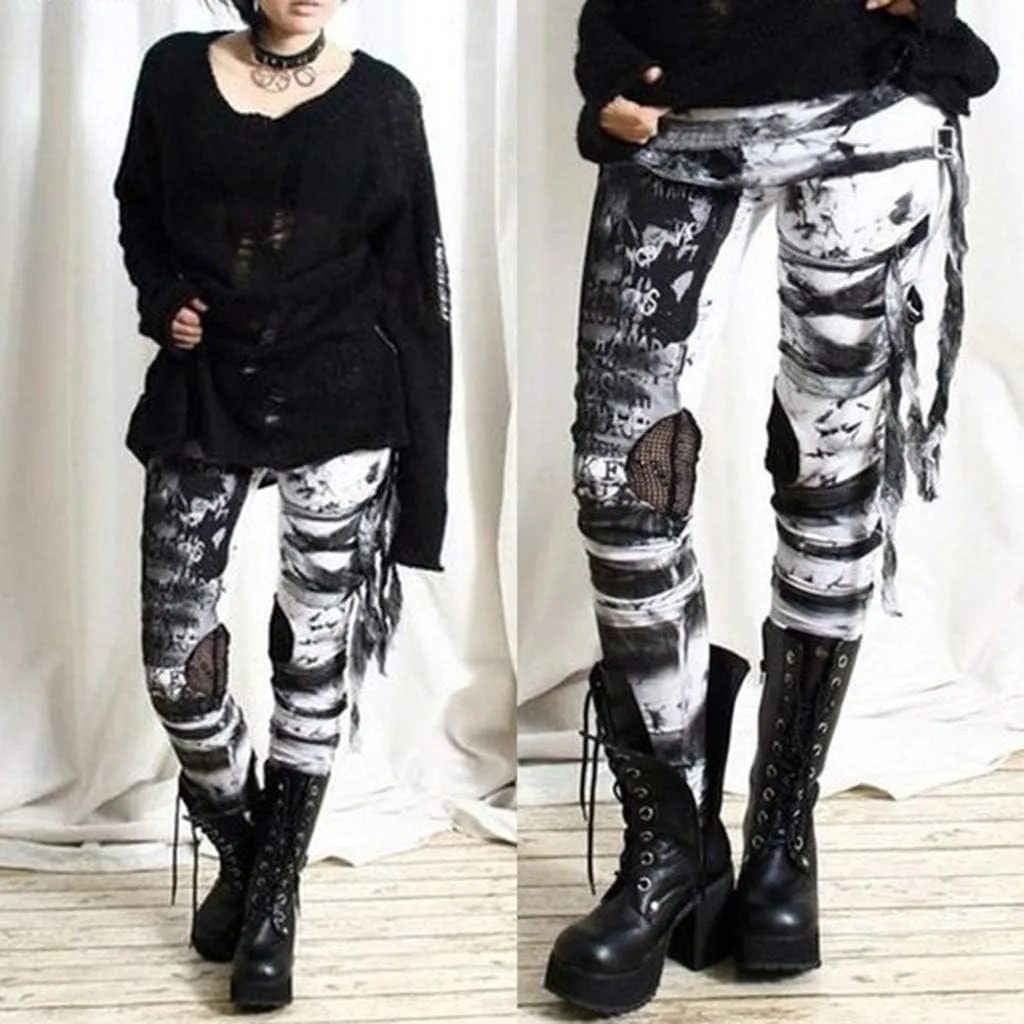 Womens Leggings Tummy Control High Waisted Leggings Fashion Punk Butt Lifting Bodycon Athletic Workout Yoga Pants