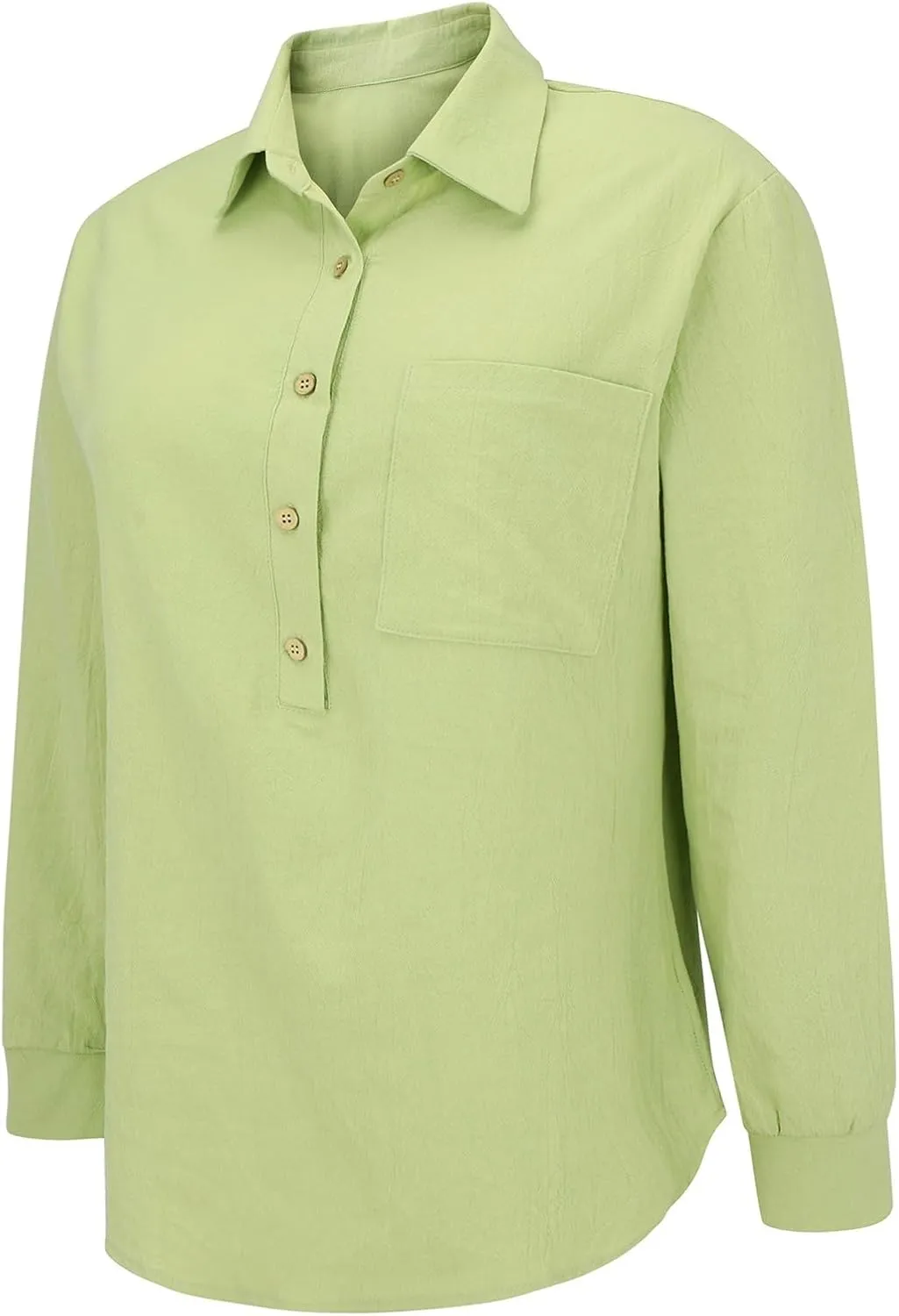 Womens Linen Button Down Shirts Long Sleeve Cotton Gauze Tops Floral Printed Casual Collared Loose Fit Blouses