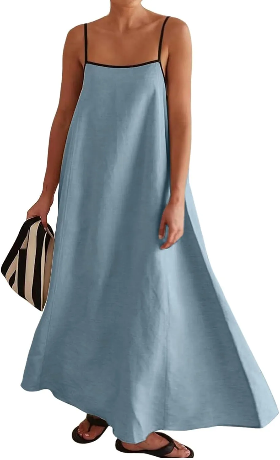 Womens Linen Maxi Dress Spaghetti Straps Backless Sleeveless Sundress Summer Flowy Dresses Beach Vacation Dress
