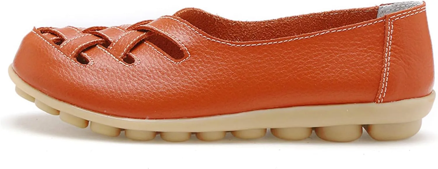 Womens Loafers Comfortable Dressy Faux Leather Casual Walking Loafers Hollow Out Criss Cross Driving Sandals Business Work Shoes Breathable Lightweight Closed Toe Comfy Sandals 2025 Trendy