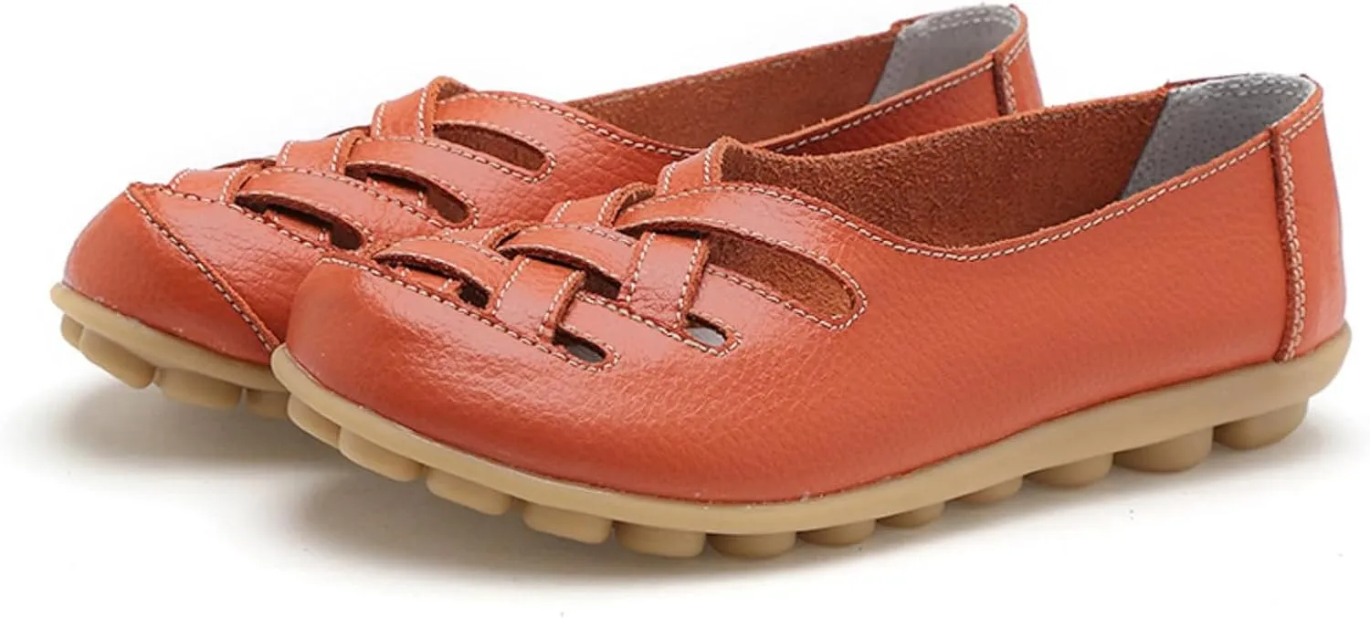 Womens Loafers Comfortable Dressy Faux Leather Casual Walking Loafers Hollow Out Criss Cross Driving Sandals Business Work Shoes Breathable Lightweight Closed Toe Comfy Sandals 2025 Trendy